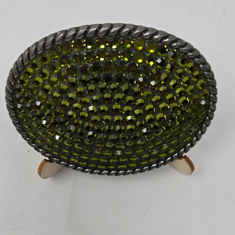 TRES FLORES Green Rhinestone Oval Belt Buckle - Picture 6 of 7